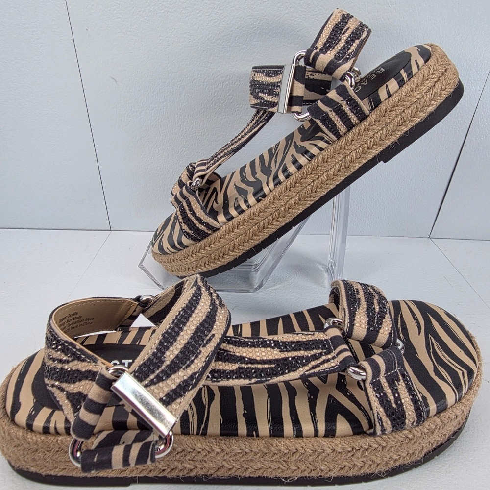 REACTION Kenneth Cole Coast Zebra Print Microsuede Platform Sandals‎ Women Sz 5